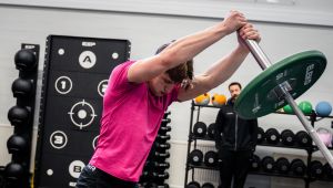 Male student using machine