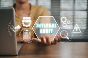 Hand holding an image of internal audit