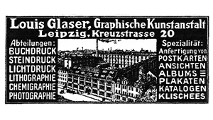 Black and white German language print of a building in Leipzig