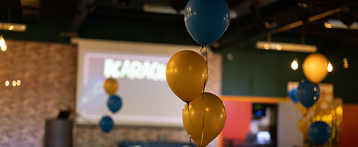 Yellow and blue balloons indoor event