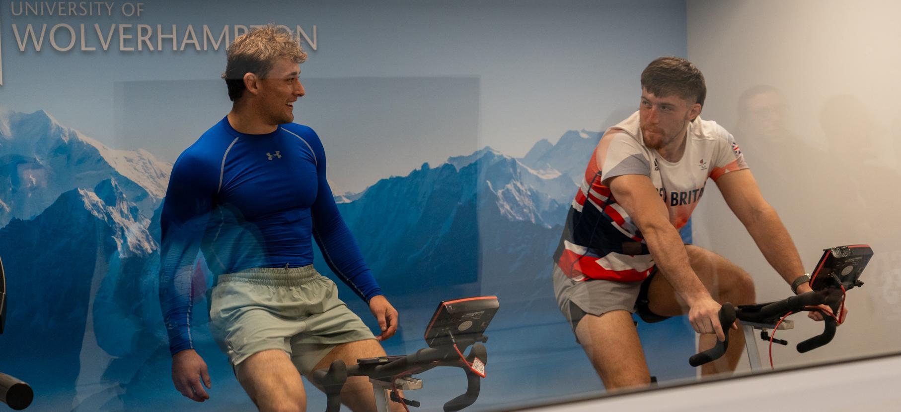 Two athletes in the heat chamber Walsall Campus