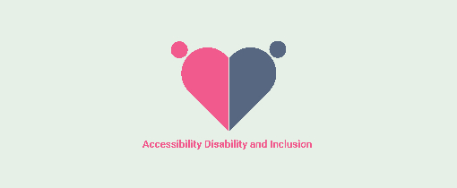 Logo for Accessibility, Disability and Inclusion: a heart coloured half pink and half grey